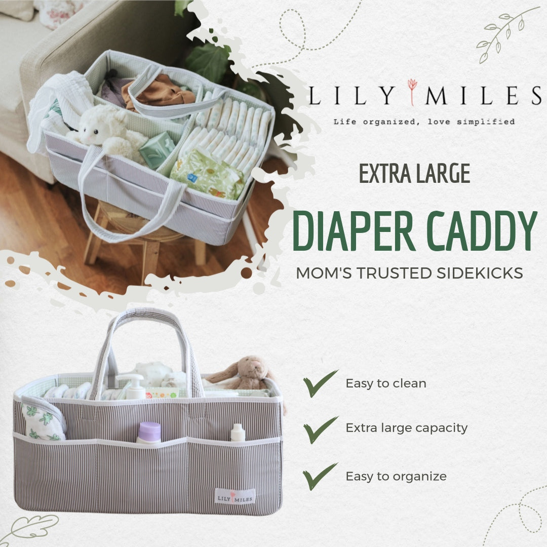 Extra Large Diaper Caddy - Gray/Mint